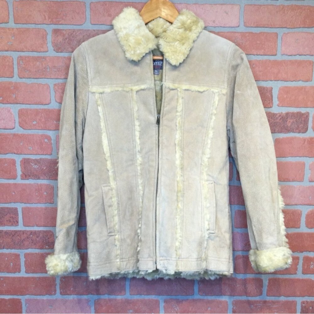Wilsons Leather Kids Girls Shearling Aviator Jacket Size XL Beige Penny Lane
